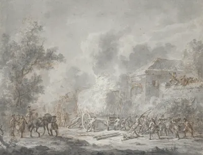 A Skirmish With Soldiers Near A Farm