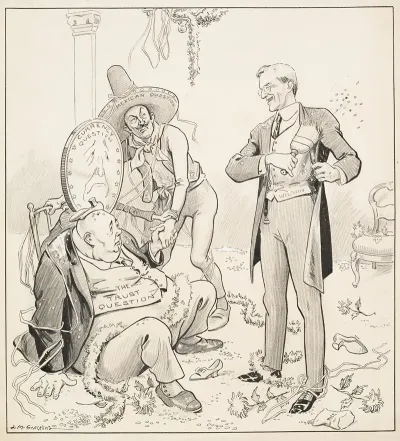 A Smiling President Woodrow Wilson Brushes Himself Off After A Wedding Party And Addresses Three Tired Figures