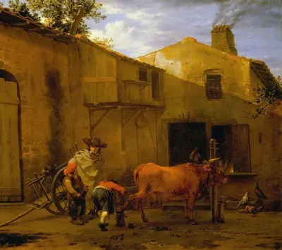 A Smith Shoeing An Ox