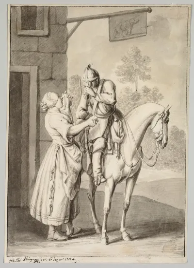 A Soldier In Armor In Front Of A Tavern