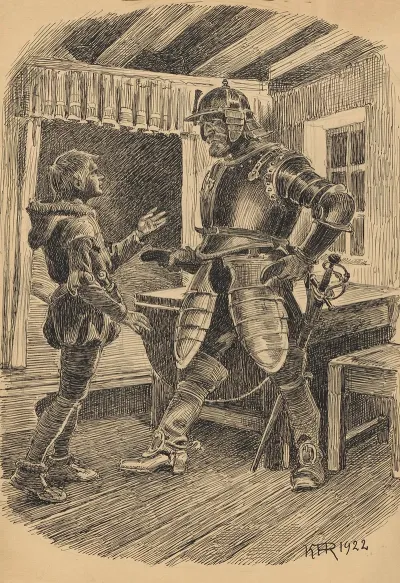 A Soldier In Combat Gear Points Accusingly At A Little Boy