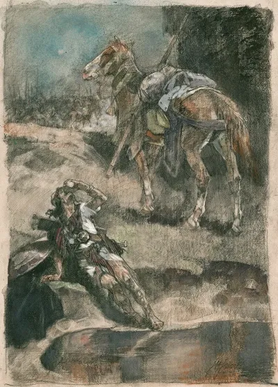 A Soldier Persian Or Greek Warrior After Having Dismounted His Horse Is Having A Drink