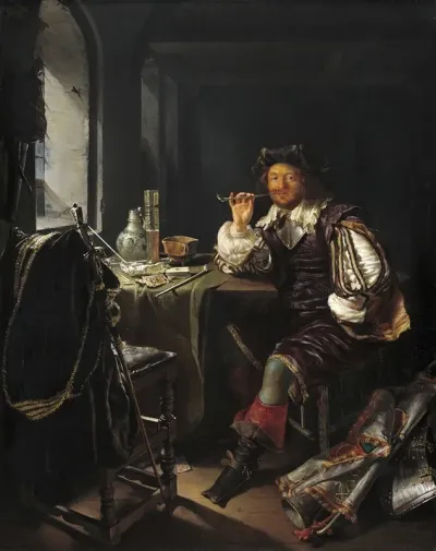 A Soldier Smoking A Pipe