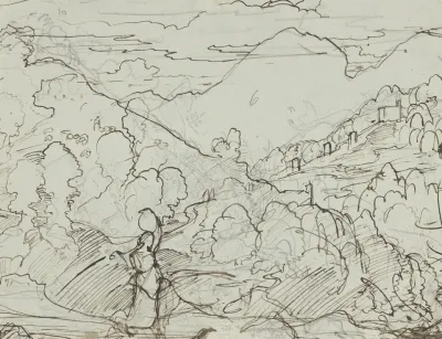 A Southern Landscape With A Woman Carrying A Jar On Her Head