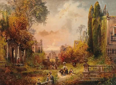 A Southern Park Landscape With Figures