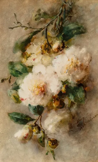 A Spray Of Camellias Hanging From A Nail