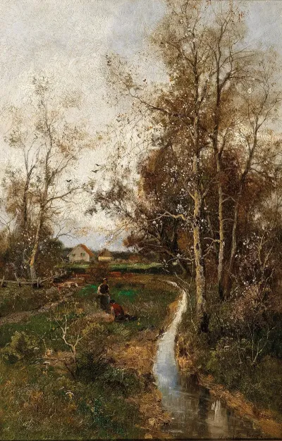 A Springtime Landscape With A Creek