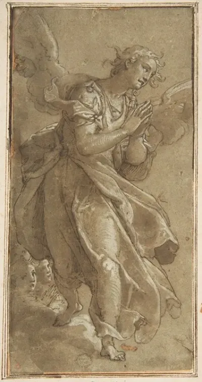 A Standing Angel And Two Cherubs
