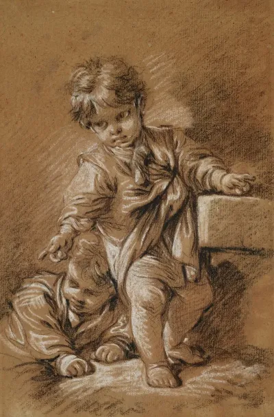 A Standing Boy With A Reclining Boy Behind Him