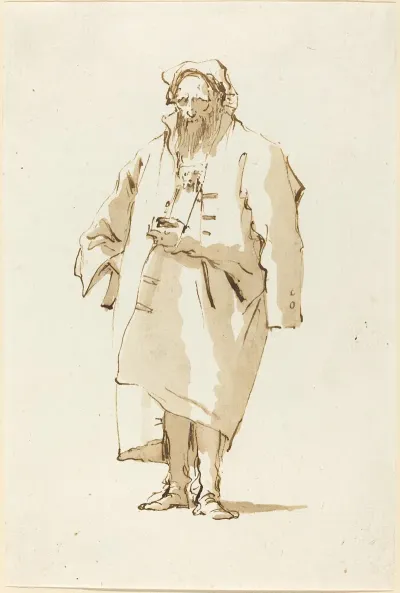 A Standing Oriental Wearing A Greatcoat