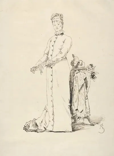 A Standing Young Lady Taking Off Her Gloves