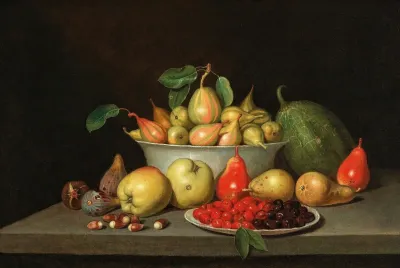 A Still Life Of Fruit On A Ledge