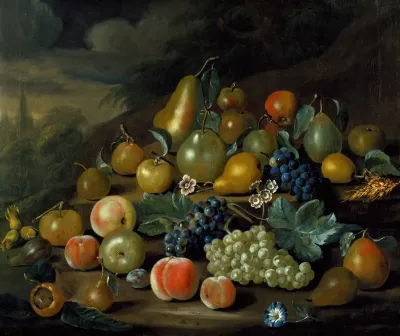 A Still Life Of Pears Peaches And Grapes