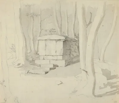 A Stone Tomb In A Forest