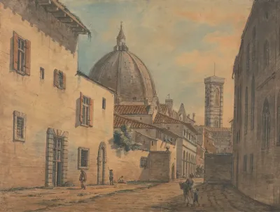 A Street In Florence With The Duomo And Campanile In The Background