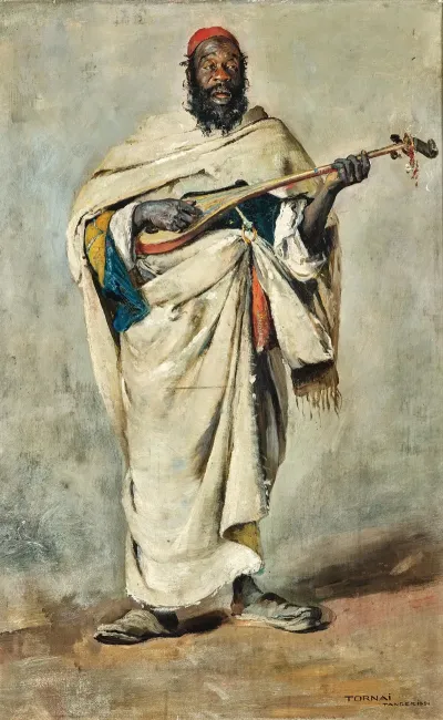 A Street Musician In Tangier Playing The Saz