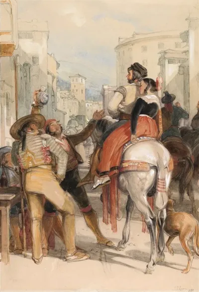 A Street Scene In Granada On The Day Of The Bullfight