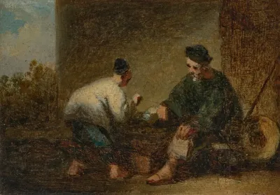 A Street Scene In Macau With Two Figures Playing A Game