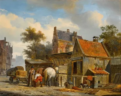 A Street Scene With A Blacksmith At Work