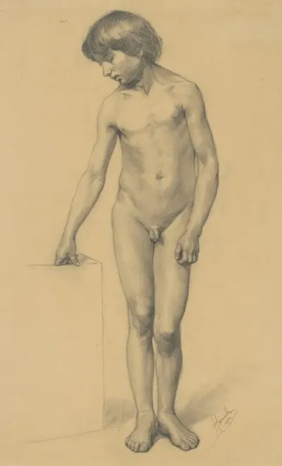 A Study Of A Boys Nude Resting On A Pedestal