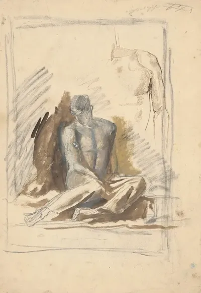 A Study Of A Seated Figure Of A Man