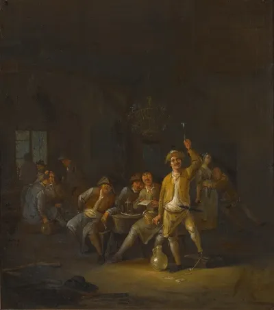A Tavern Interior With Peasants Drinking And Singing