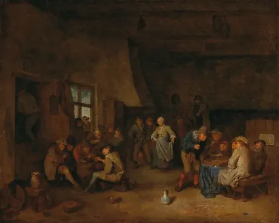 A Tavern Interior With Peasants Playing Triktrak