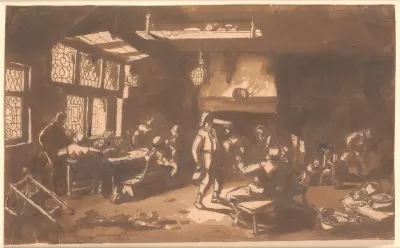 A Tavern Room With Numerous Guests