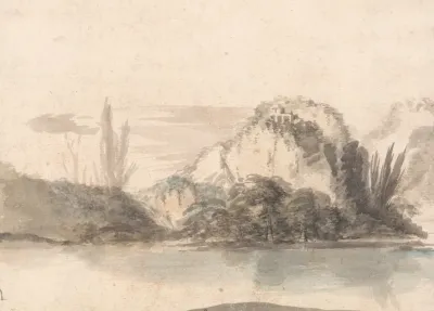 A Temple Perched On A Rocky Outcrop Seen Across A Lake