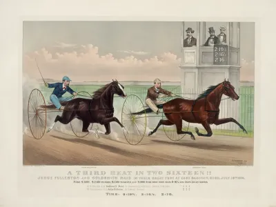 A Third Heat In Two Sixteen Judge Fullerton And Goldsmith Maid In Their Great Trot At East Saginaw Mich July 16th 1874
