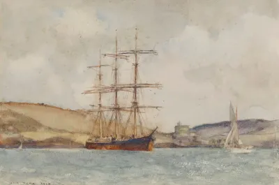 A Three Master Lying Off St Catherines Castle Fowey