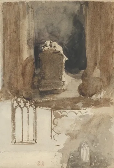 A Tomb And Studies Of Windows In The Church Of Valmont Abbey