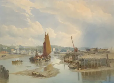 A Town On An Estuary At Low Tide