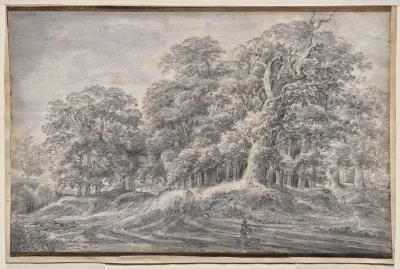 A Track On The Edge Of A Wood With A Peasant Carrying Sheep