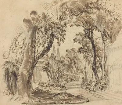 A Tree Lined Garden Path Preliminary Sketch For Sleeping Beauty And The Beast