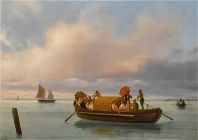A Venetian Scene With A Gondola On A Lagoon