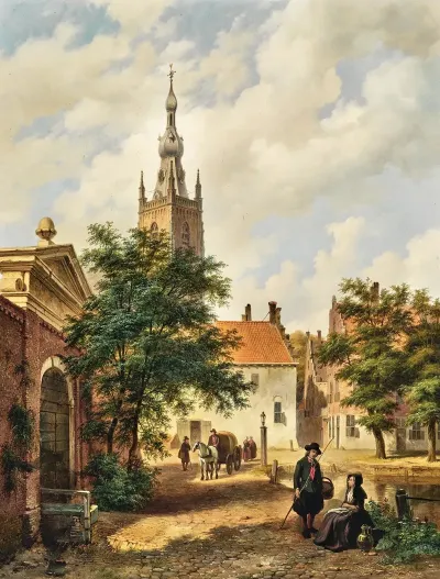 A View Of A Village With A Church
