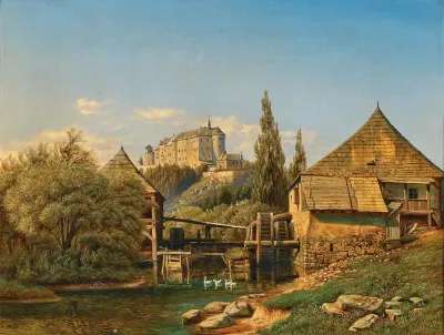 A View Of A Weir In The Sazava River In The Background Cesky Sternberk Castle