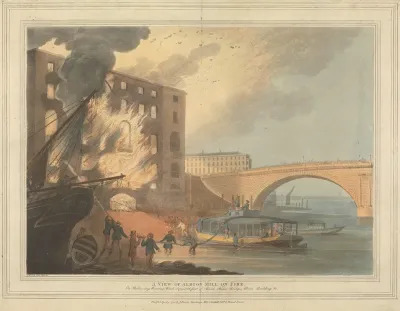 A View Of Albion Mill On Fire