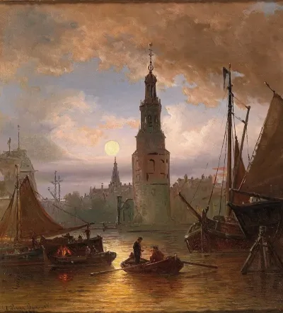 A View Of Amsterdam In The Moonlight