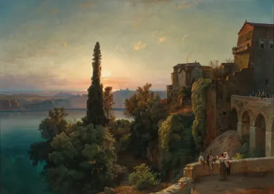 A View Of Lake Nemi In The Alban Hills Near Rome