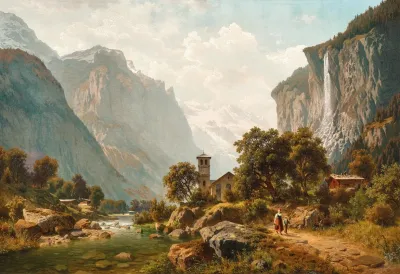 A View Of Lauterbrunnen And Staubbach Falls Switzerland