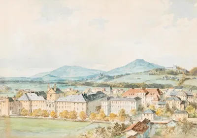 A View Of Salzburg Salzach River In The Foreground With The Old St Johns Hospital The Church Of St John And Mulleggertor