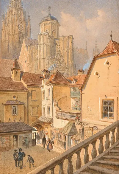 A View Of St Stephens Cathedral From A Passage House In Wollzeile