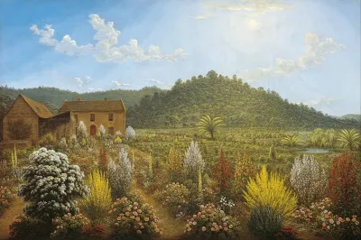 A View Of The Artists House And Garden In Mills Plains Van Diemens Land