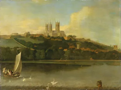 A View Of The Cathedral And City Of Lincoln From The River