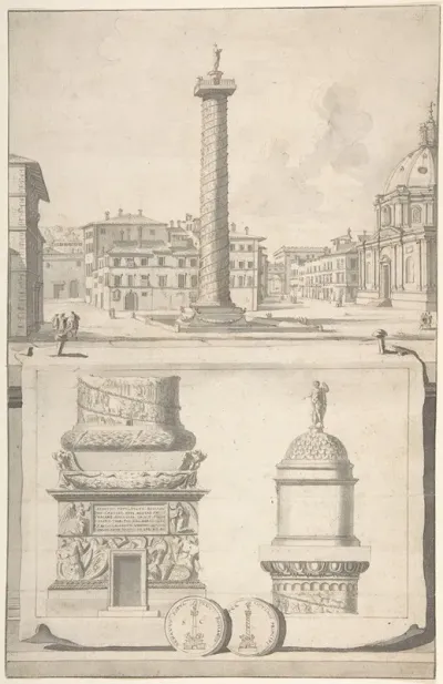 A View Of The Column Of Trajan Above With Details Below
