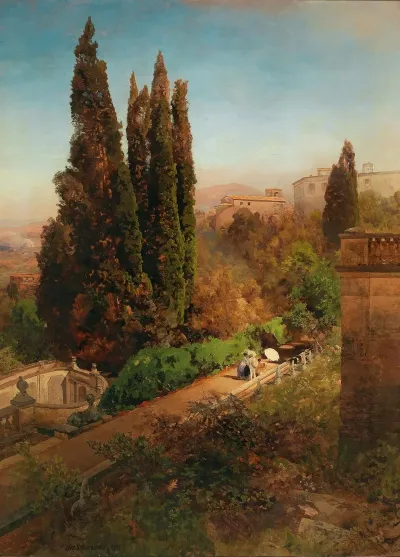 A View Of The Garden Of Villa Deste In Tivoli Near Rome