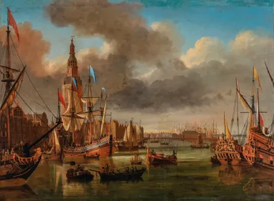 A View Of The Ij Amsterdam With The Haringpakkerstoren And The Nieuwe Stadsherberg In The Distance