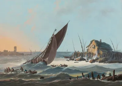 A View Of The Tagus Portugal With Ships And Boats In A Rough Sea